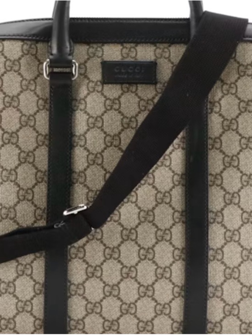 Gucci Brown GG Supreme Canvas Briefcase with Black Leather Trim